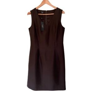 Talbots Petites Brown Cotton Silk Sheath Stitching Detail V-Neck Sz 8 fits 6 NWT